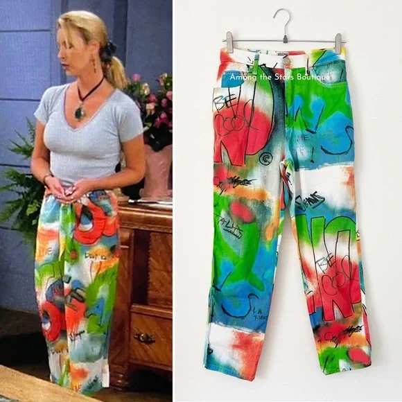 Super Rare Vintage 90s Moschino Graffiti Print Jeans Alt. ASO Phoebe in Friends - Picture 7 of 14